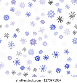 Light Pink, Blue vector seamless layout with bright snowflakes. Blurred decorative design in xmas style with snow. Pattern for design of window blinds, curtains.