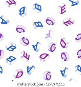 Light Pink, Blue vector seamless texture with 3D ABC characters. Abstract illustration with colorful 3D latin alphabet. Template for business cards, websites.