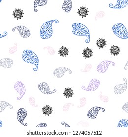 Light Pink, Blue vector seamless doodle backdrop with leaves and flowers. Illustration with doodles on abstract template. Design for wallpaper, fabric makers.