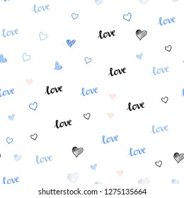 Light Pink, Blue vector seamless template with text LOVE YOU, hearts. Colorful gradient phrase LOVE YOU, hearts in abstract style. Texture for window blinds, curtains.