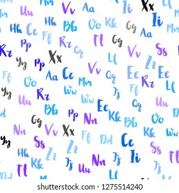 Light Pink, Blue vector seamless background with signs of alphabet. Colored alphabet signs with gradient on white background. Template for business cards, websites.