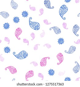 Light Pink, Blue vector seamless elegant template with leaves and flowers. Leaves, flowers in natural style on white background. Texture for window blinds, curtains.