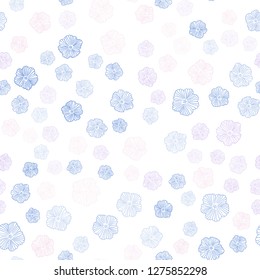 Light Pink, Blue vector seamless elegant background with flowers. Colorful illustration in doodle style with flowers. Template for business cards, websites.