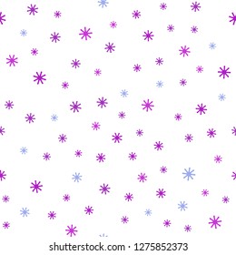 Light Pink, Blue vector seamless pattern with christmas snowflakes. Shining colorful illustration with snow in christmas style. Texture for window blinds, curtains.