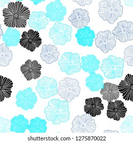 Light Pink, Blue vector seamless doodle template with flowers. Doodle illustration of flowers in Origami style. Texture for window blinds, curtains.
