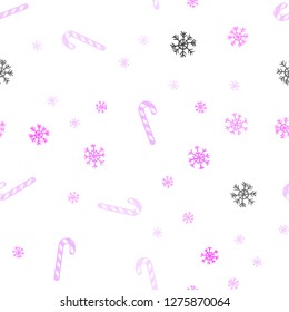 Light Pink, Blue vector seamless pattern with delicious xmas candies.