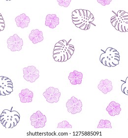 Light Pink, Blue vector seamless doodle template with flowers, leaves. Colorful illustration in doodle style with leaves, flowers. Template for business cards, websites.