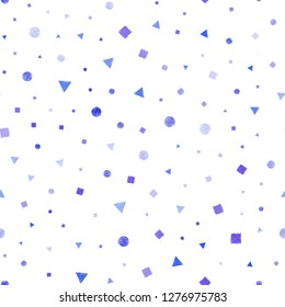Light Pink, Blue vector seamless texture with poly style with circles, cubes. Circles, lines, rhombus with colorful gradient. Pattern for trendy fabric, wallpapers.
