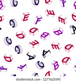 Light Pink, Blue vector seamless background with 3D signs of alphabet. Abstract illustration with colorful 3D latin alphabet. Texture for window blinds, curtains.