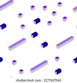 Light Pink, Blue vector seamless, isometric pattern in square style. Decorative design in abstract style with rectangles. Pattern for trendy fabric, wallpapers.