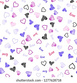 Light Pink, Blue vector seamless pattern with phrase LOVE YOU, hearts. Colorful illustration with quote LOVE YOU, hearts. Design for wallpaper, fabric makers.