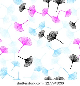 Light Pink, Blue vector seamless doodle background with leaves. Sketchy doodles with leaves on blurred background. Texture for window blinds, curtains.