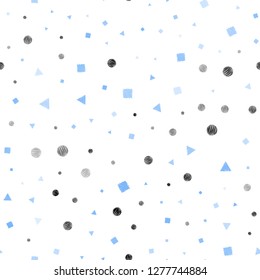 Light Pink, Blue vector seamless background with triangles, circles, cubes. Abstract illustration with colorful dots, lines, cubes. Design for textile, fabric, wallpapers.