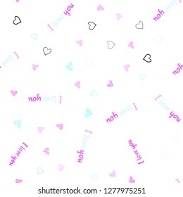 Light Pink, Blue vector seamless texture with lovely hearts. Hearts on blurred abstract background with colorful gradient. Template for Valentine's greeting postcards.