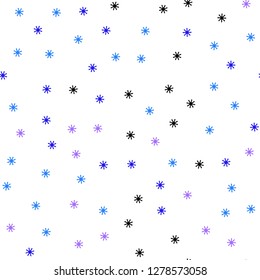 Light Pink, Blue vector seamless texture with colored snowflakes. Shining colorful illustration with snow in christmas style. Design for wallpaper, fabric makers.