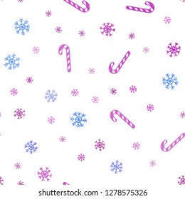Light Pink, Blue vector seamless background with sweet xmas lollipops.