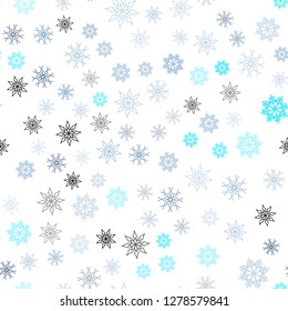 Light Pink, Blue vector seamless template with ice snowflakes. Shining colored illustration with snow in christmas style. Design for textile, fabric, wallpapers.
