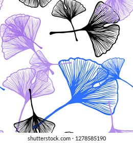 Light Pink, Blue vector seamless abstract pattern with leaves. A vague abstract illustration with leaves in doodles style. Pattern for design of fabric, wallpapers.
