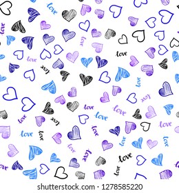 Light Pink, Blue vector seamless template with text LOVE YOU, hearts. Design in doodle style with text LOVE YOU, hearts. Pattern for design of fabric, wallpapers.