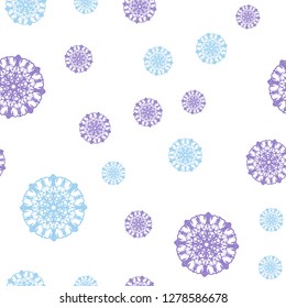 Light Pink, Blue vector seamless cover with beautiful snowflakes. Blurred decorative design in xmas style with snow. Pattern for design of window blinds, curtains.