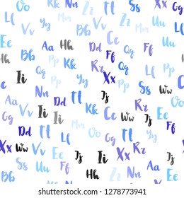 Light Pink, Blue vector seamless texture with ABC characters. Modern geometrical illustration with ABC english symbols. Pattern for design of fabric, wallpapers.