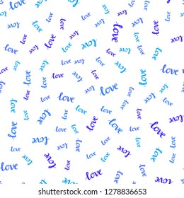 Light Pink, Blue vector seamless template with text LOVE YOU. Decorative design in doodle style with text LOVE YOU. Design for wallpaper, fabric makers.