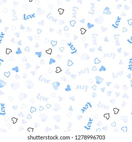 Light Pink, Blue vector seamless template with text LOVE YOU, hearts. Illustration with phrase LOVE YOU, hearts for valentine's day. Design for wallpaper, fabric makers.