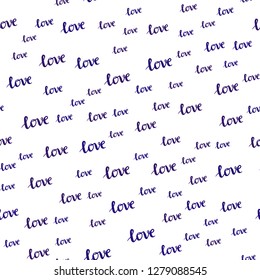 Light Pink, Blue vector seamless background with words of love. Illustration with phrase LOVE YOU for valentine's day. Pattern for design of fabric, wallpapers.
