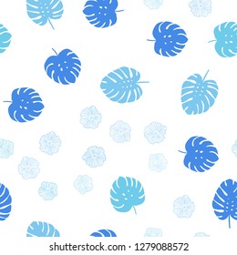 Light Pink, Blue vector seamless elegant template with flowers, leaves. Decorative design in Indian style on white background. Pattern for trendy fabric, wallpapers.