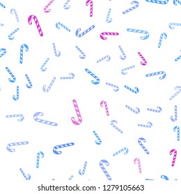 Light Pink, Blue vector seamless template with sweet christmas sticks.
