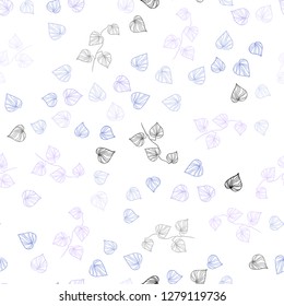 Light Pink, Blue vector seamless natural backdrop with leaves. A vague abstract illustration with leaves in doodles style. Trendy design for wallpaper, fabric makers.