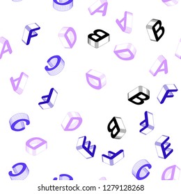 Light Pink, Blue vector seamless layout with 3D latin alphabet. Modern geometrical illustration with 3D ABC english symbols. Texture for window blinds, curtains.