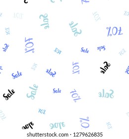 Light Pink, Blue vector seamless template with 70% selling. Colored words of sales with gradient on white background. Pattern for ads, posters, banners of sales.