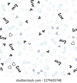 Light Pink, Blue vector seamless background with words of love, hearts. Romantic illustration with colorful phrase LOVE YOU, hearts. Design for wallpaper, fabric makers.