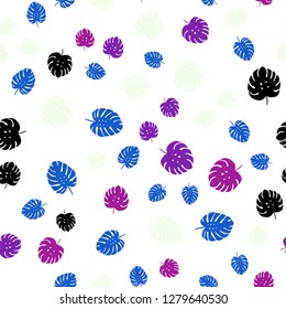 Light Pink, Blue vector seamless elegant wallpaper with leaves. leaves on elegant natural pattern with gradient. Design for textile, fabric, wallpapers.