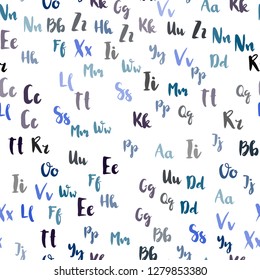 Light Pink, Blue vector seamless texture with ABC characters. Colored alphabet signs with gradient on white background. Texture for window blinds, curtains.