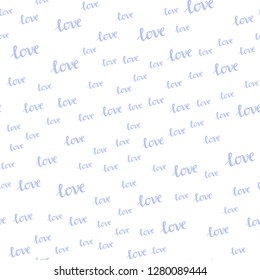 Light Pink, Blue vector seamless pattern with phrase LOVE YOU. Decorative design in doodle style with text LOVE YOU. Texture for window blinds, curtains.