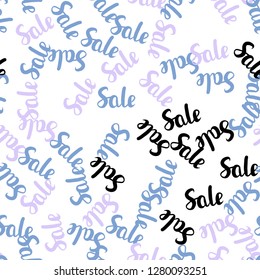 Light Pink, Blue vector seamless background with 70, 90 % signs of sales. Colored words of sales with gradient on white background. Design for business ads, commercials.