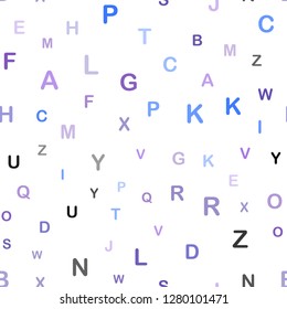 Light Pink, Blue vector seamless texture with ABC characters. Shining illustration with ABC symbols on abstract template. Pattern for trendy fabric, wallpapers.