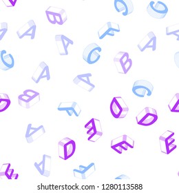 Light Pink, Blue vector seamless template with 3D isolated letters. Modern geometrical illustration with 3D ABC english symbols. Pattern for trendy fabric, wallpapers.