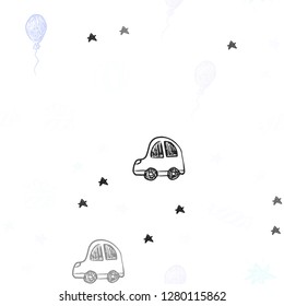 Light Pink, Blue vector seamless pattern in christmas style. Shining illustration with a toy car, baloon, candy, star, ball. Template for new year postcards.