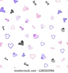 Light Pink, Blue vector seamless pattern with phrase LOVE YOU, hearts. Colorful illustration with quote LOVE YOU, hearts. Design for wallpaper, fabric makers.