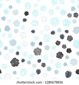 Light Pink, Blue vector seamless abstract backdrop with leaves, flowers. Shining colored illustration with leaves and flowers. Texture for window blinds, curtains.