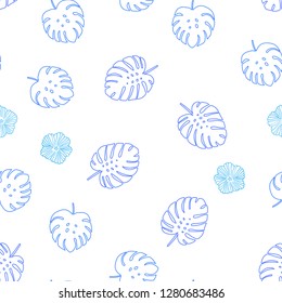 Light Pink, Blue vector seamless elegant background with flowers, leaves. Leaves, flowers in natural style on white background. Design for textile, fabric, wallpapers.