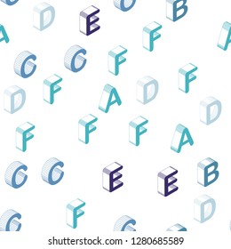 Light Pink, Blue vector seamless background with 3D signs of alphabet. Colorful gradient design in 3D style with signs of alphabet. Design for textile, fabric, wallpapers.