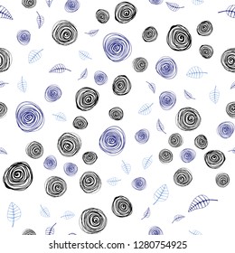 Light Pink, Blue vector seamless doodle pattern with leaves and flowers. An elegant bright illustration with leaves and flowers. Template for business cards, websites.