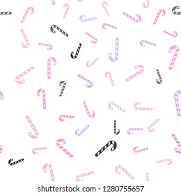 Light Pink, Blue vector seamless template with sweet christmas sticks.