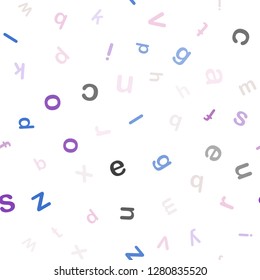 Light Pink, Blue vector seamless layout with latin alphabet. Shining illustration with ABC symbols on abstract template. Texture for window blinds, curtains.
