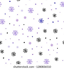 Light Pink, Blue vector seamless layout with bright snowflakes. Shining colorful illustration with snow on abstract template. Pattern for design of fabric, wallpapers.