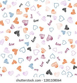 Light Pink, Blue vector seamless backdrop with phrase LOVE YOU, hearts. Colorful gradient phrase LOVE YOU, hearts in abstract style. Template for business cards, websites.